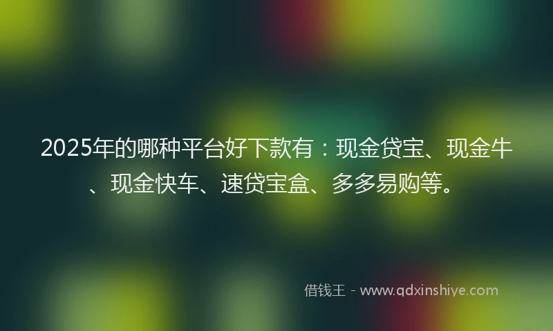 2025年的哪种平台好下款有：现金贷宝、现金牛、现金快车、速贷宝盒、多多易购等。