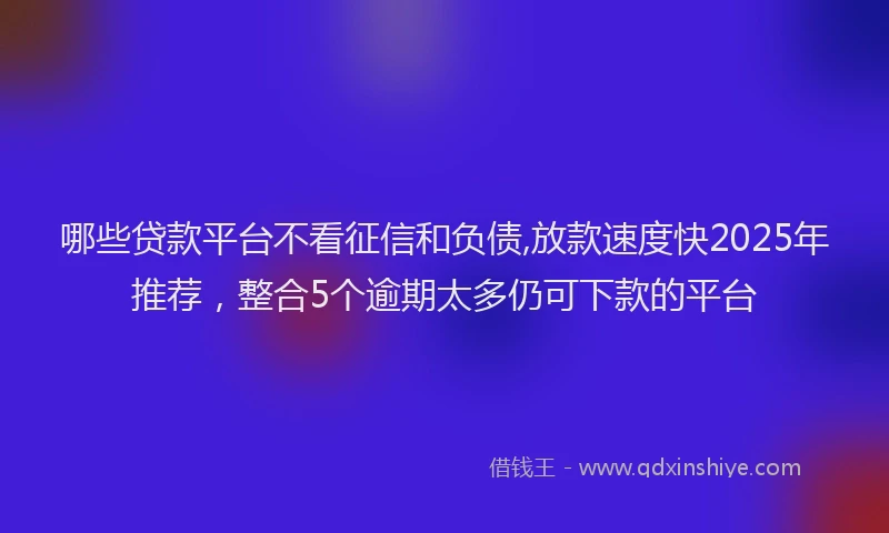 哪些贷款平台不看征信和负债,放款速度快2025年推荐，整合5个逾期太多仍可下款的平台