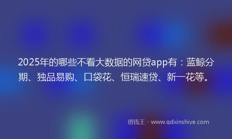 2025年的哪些不看大数据的网贷app有：蓝鲸分期、独品易购、口袋花、恒瑞速贷、新一花等。