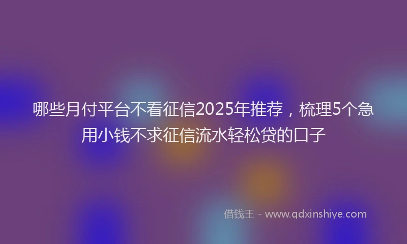 哪些月付平台不看征信2025年推荐，梳理5个急用小钱不求征信流水轻松贷的口子