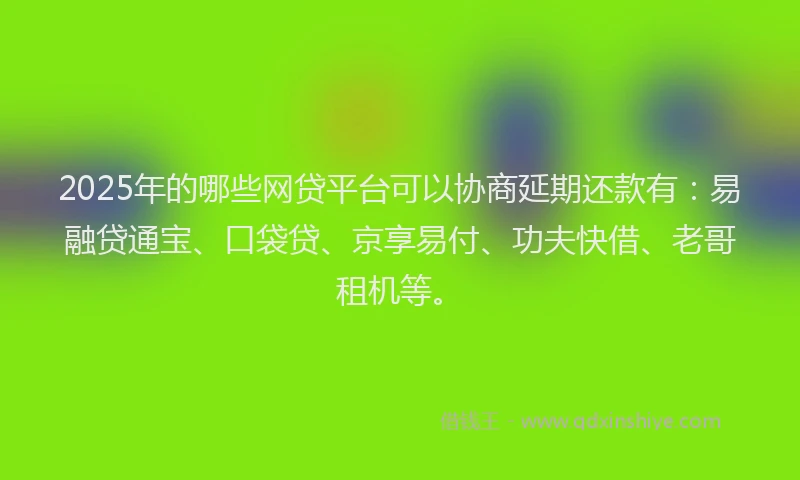 2025年的哪些网贷平台可以协商延期还款有：易融贷通宝、口袋贷、京享易付、功夫快借、老哥租机等。