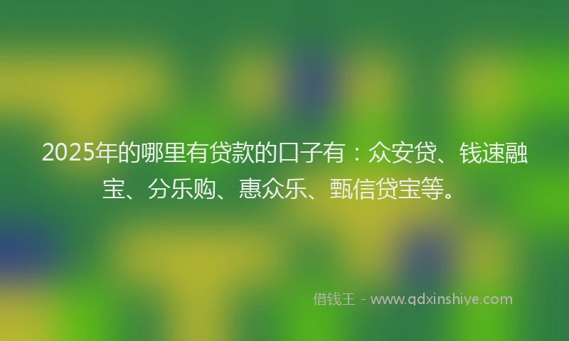 2025年的哪里有贷款的口子有：众安贷、钱速融宝、分乐购、惠众乐、甄信贷宝等。