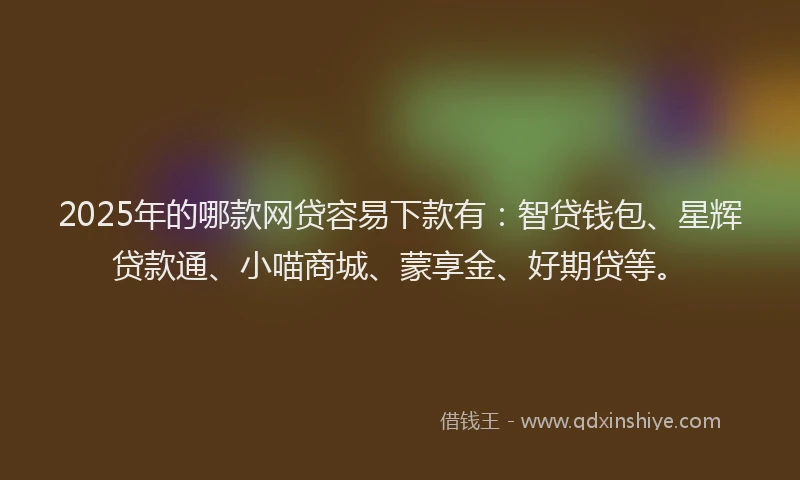 2025年的哪款网贷容易下款有：智贷钱包、星辉贷款通、小喵商城、蒙享金、好期贷等。