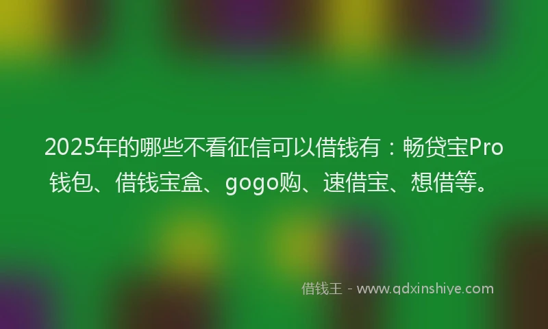 2025年的哪些不看征信可以借钱有：畅贷宝Pro钱包、借钱宝盒、gogo购、速借宝、想借等。