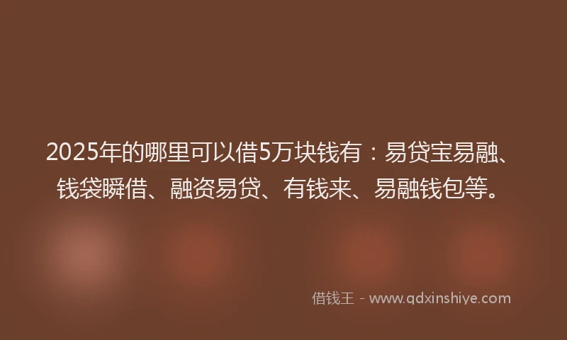 2025年的哪里可以借5万块钱有：易贷宝易融、钱袋瞬借、融资易贷、有钱来、易融钱包等。