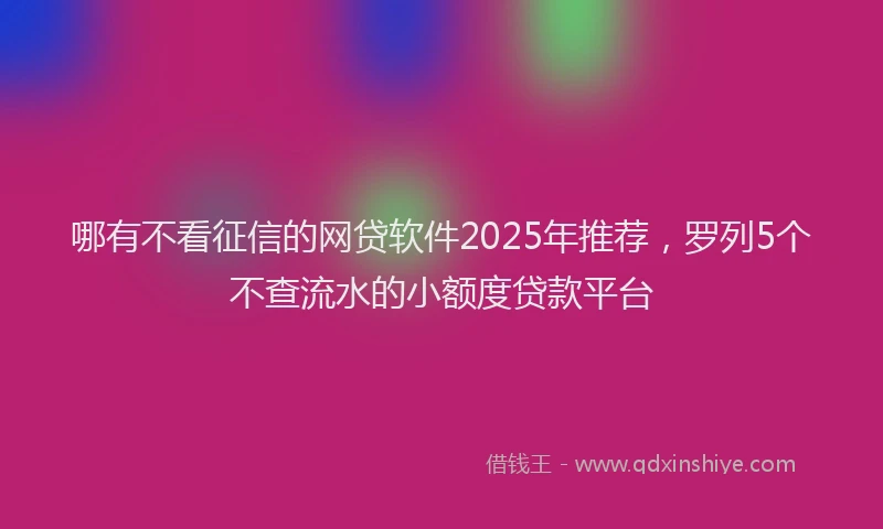 哪有不看征信的网贷软件2025年推荐，罗列5个不查流水的小额度贷款平台