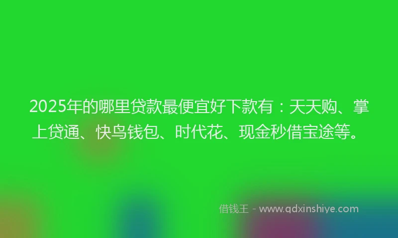 2025年的哪里贷款最便宜好下款有：天天购、掌上贷通、快鸟钱包、时代花、现金秒借宝途等。