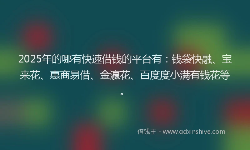 2025年的哪有快速借钱的平台有：钱袋快融、宝来花、惠商易借、金瀛花、百度度小满有钱花等。