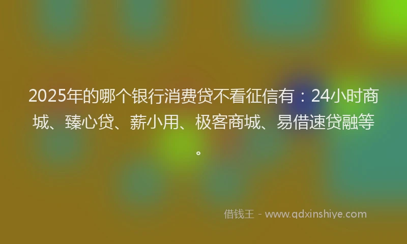 2025年的哪个银行消费贷不看征信有：24小时商城、臻心贷、薪小用、极客商城、易借速贷融等。
