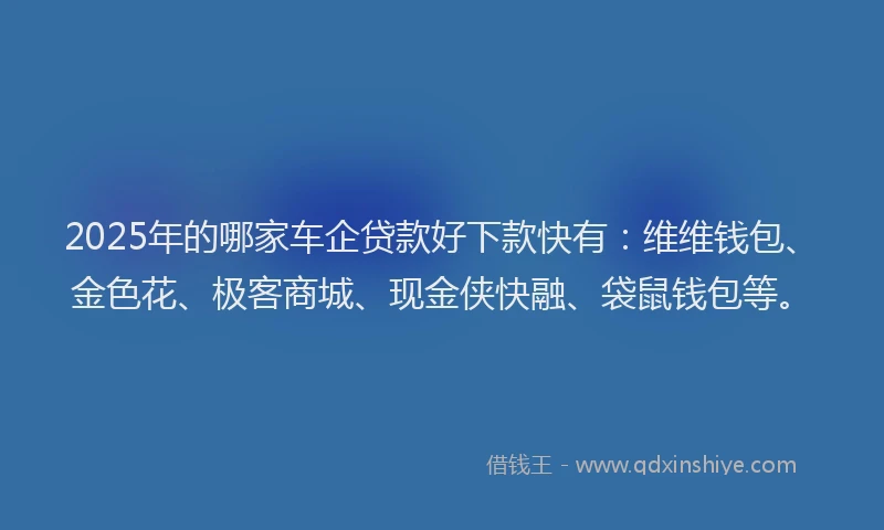 2025年的哪家车企贷款好下款快有：维维钱包、金色花、极客商城、现金侠快融、袋鼠钱包等。