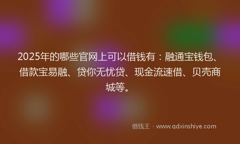 2025年的哪些官网上可以借钱有：融通宝钱包、借款宝易融、贷你无忧贷、现金流速借、贝壳商城等。