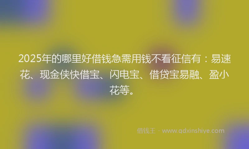 2025年的哪里好借钱急需用钱不看征信有:易速花、现金侠快借宝、闪电宝、借贷宝易融、盈小花等。