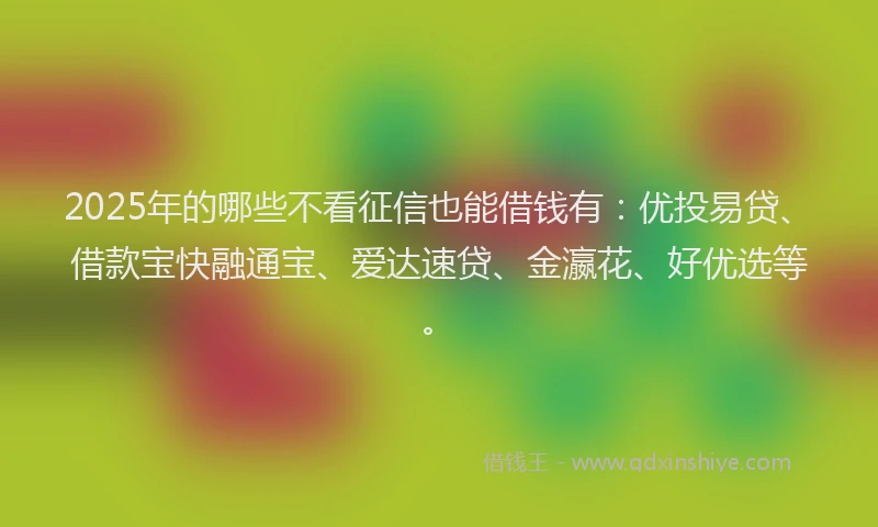 2025年的哪些不看征信也能借钱有：优投易贷、借款宝快融通宝、爱达速贷、金瀛花、好优选等。