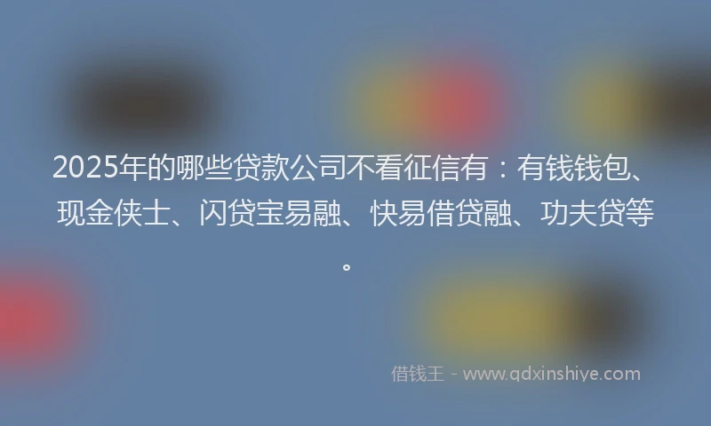 2025年的哪些贷款公司不看征信有：有钱钱包、现金侠士、闪贷宝易融、快易借贷融、功夫贷等。