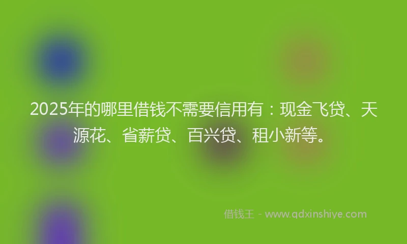 2025年的哪里借钱不需要信用有：现金飞贷、天源花、省薪贷、百兴贷、租小新等。