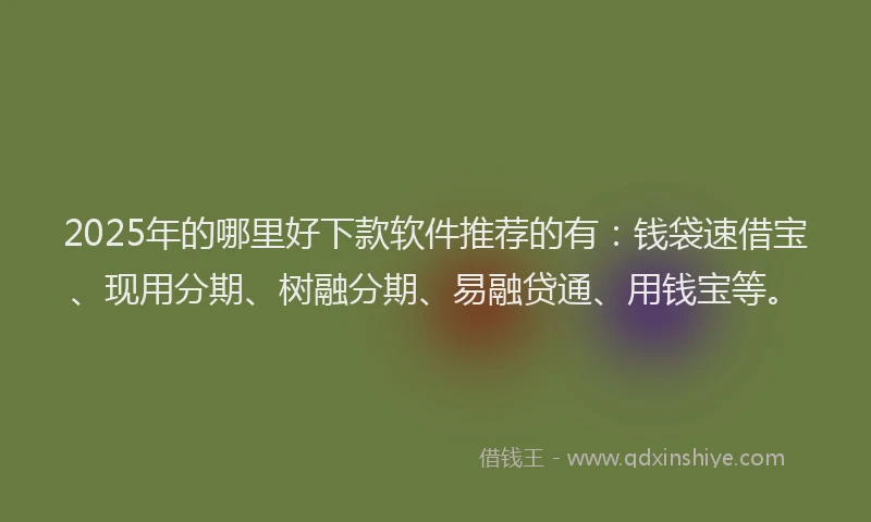 2025年的哪里好下款软件推荐的有:钱袋速借宝、现用分期、树融分期、易融贷通、用钱宝等。