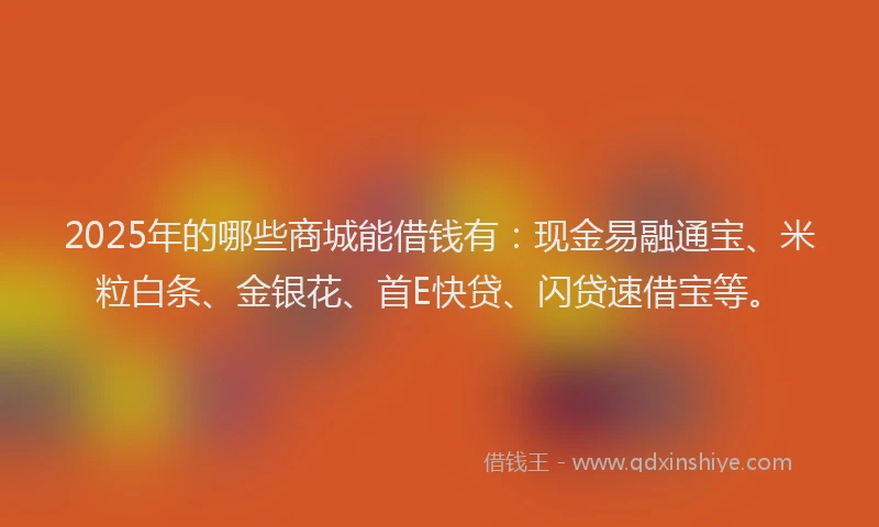 2025年的哪些商城能借钱有：现金易融通宝、米粒白条、金银花、首E快贷、闪贷速借宝等。