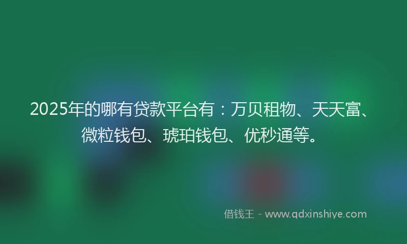 2025年的哪有贷款平台有：万贝租物、天天富、微粒钱包、琥珀钱包、优秒通等。