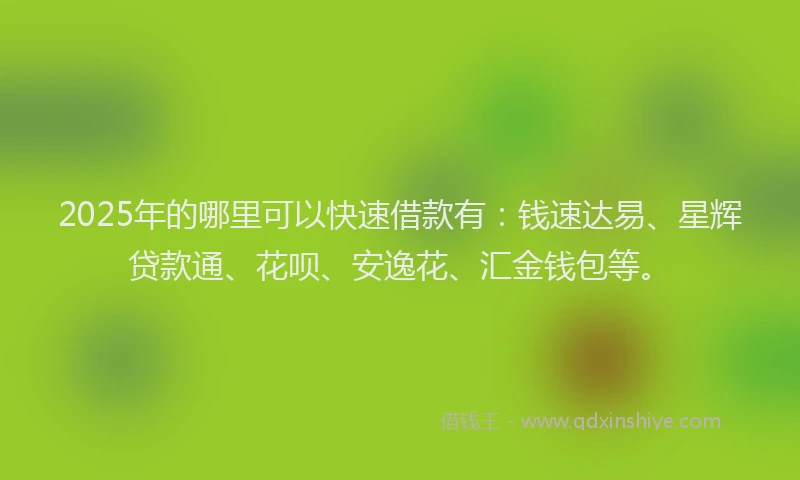 2025年的哪里可以快速借款有：钱速达易、星辉贷款通、花呗、安逸花、汇金钱包等。