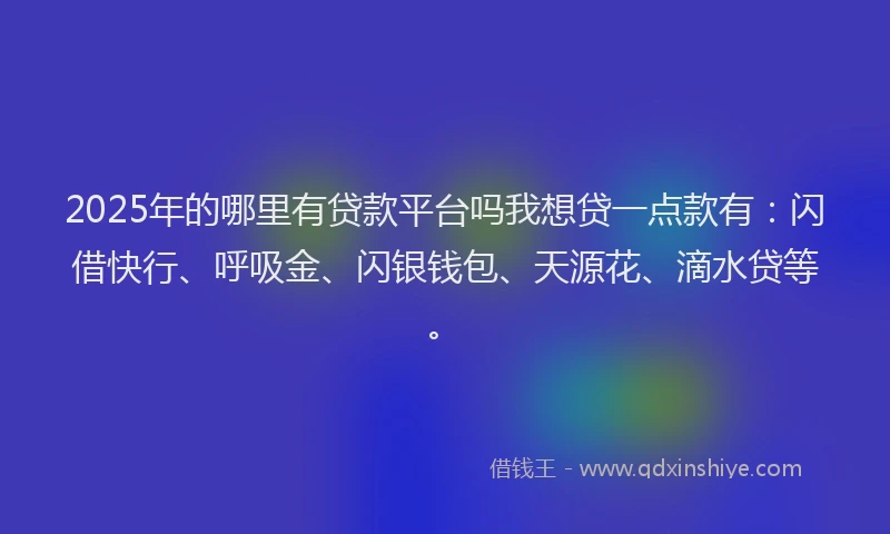 2025年的哪里有贷款平台吗我想贷一点款有：闪借快行、呼吸金、闪银钱包、天源花、滴水贷等。