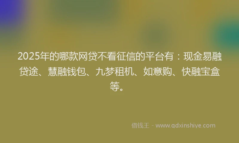 2025年的哪款网贷不看征信的平台有：现金易融贷途、慧融钱包、九梦租机、如意购、快融宝盒等。