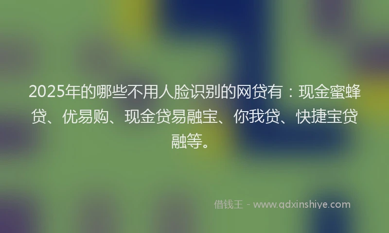 2025年的哪些不用人脸识别的网贷有：现金蜜蜂贷、优易购、现金贷易融宝、你我贷、快捷宝贷融等。