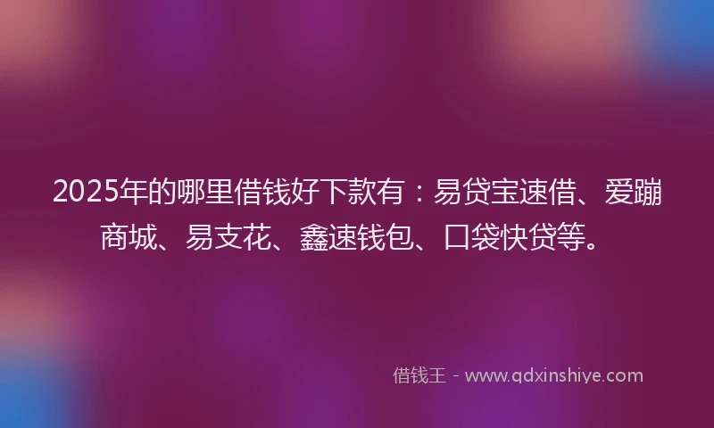 2025年的哪里借钱好下款有：易贷宝速借、爱蹦商城、易支花、鑫速钱包、口袋快贷等。