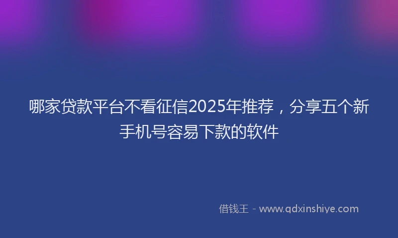 哪家贷款平台不看征信2025年推荐，分享五个新手机号容易下款的软件