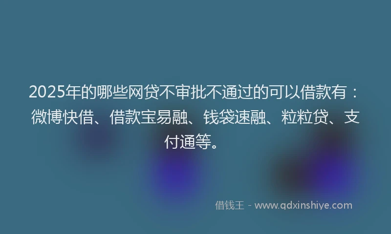 2025年的哪些网贷不审批不通过的可以借款有：微博快借、借款宝易融、钱袋速融、粒粒贷、支付通等。