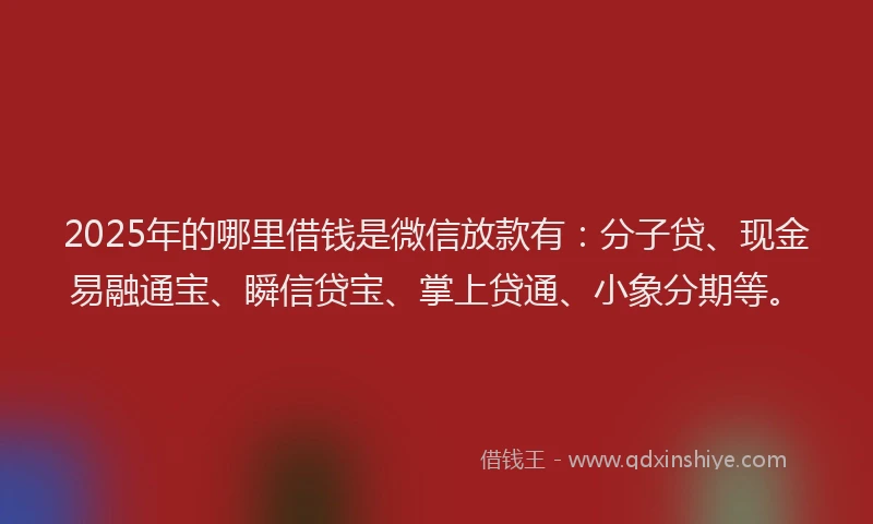 2025年的哪里借钱是微信放款有：分子贷、现金易融通宝、瞬信贷宝、掌上贷通、小象分期等。