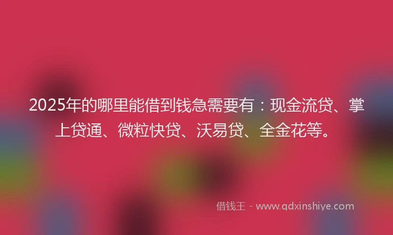 2025年的哪里能借到钱急需要有：现金流贷、掌上贷通、微粒快贷、沃易贷、全金花等。