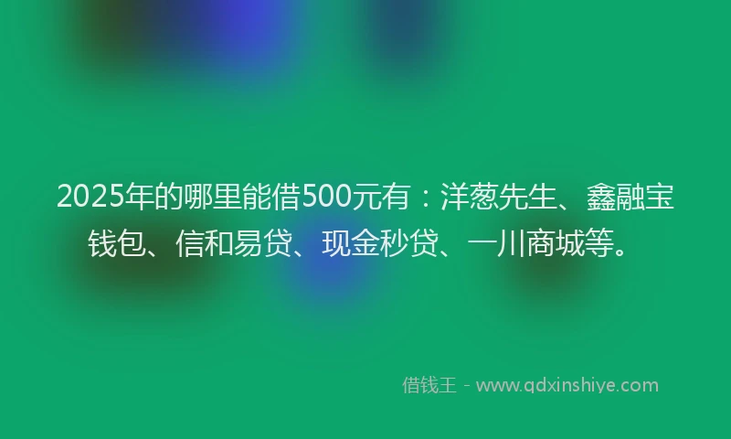 2025年的哪里能借500元有：洋葱先生、鑫融宝钱包、信和易贷、现金秒贷、一川商城等。