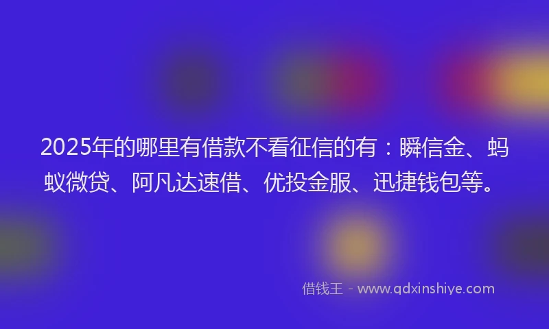 2025年的哪里有借款不看征信的有：瞬信金、蚂蚁微贷、阿凡达速借、优投金服、迅捷钱包等。