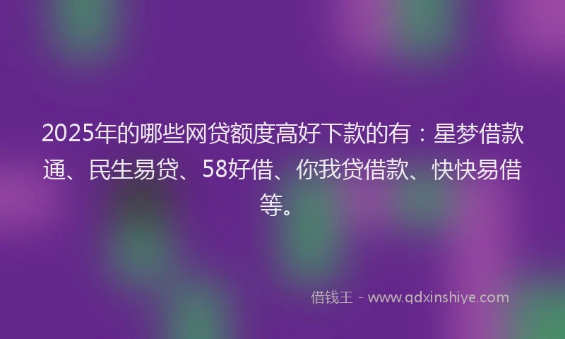 2025年的哪些网贷额度高好下款的有：星梦借款通、民生易贷、58好借、你我贷借款、快快易借等。
