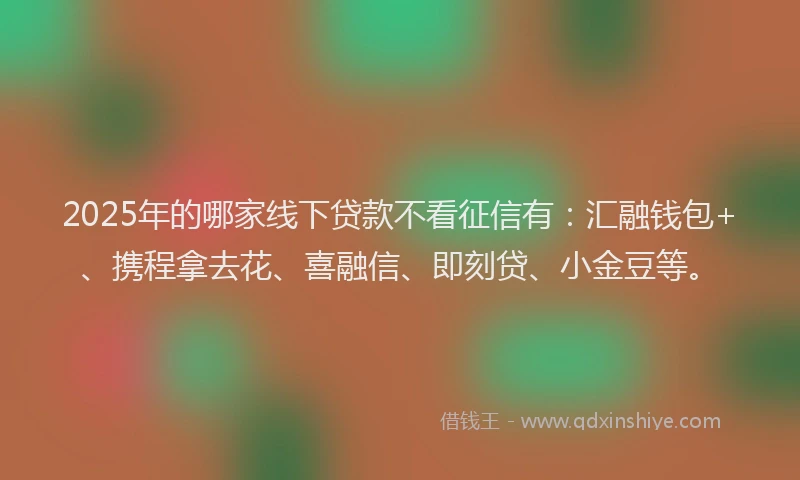 2025年的哪家线下贷款不看征信有：汇融钱包+、携程拿去花、喜融信、即刻贷、小金豆等。
