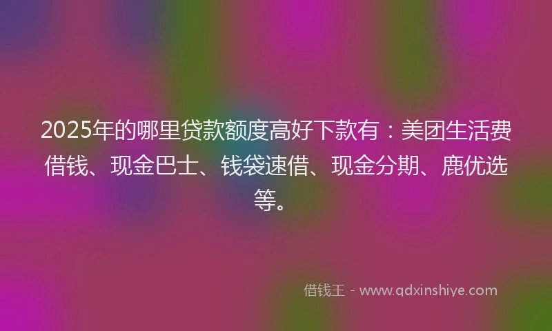 2025年的哪里贷款额度高好下款有：美团生活费借钱、现金巴士、钱袋速借、现金分期、鹿优选等。