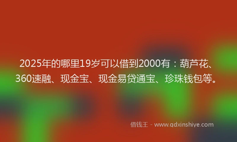 2025年的哪里19岁可以借到2000有：葫芦花、360速融、现金宝、现金易贷通宝、珍珠钱包等。