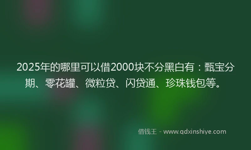 2025年的哪里可以借2000块不分黑白有：甄宝分期、零花罐、微粒贷、闪贷通、珍珠钱包等。