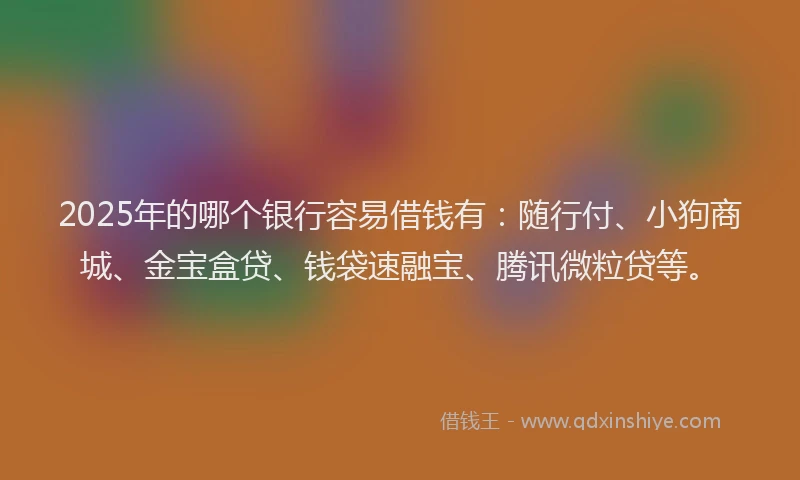 2025年的哪个银行容易借钱有：随行付、小狗商城、金宝盒贷、钱袋速融宝、腾讯微粒贷等。