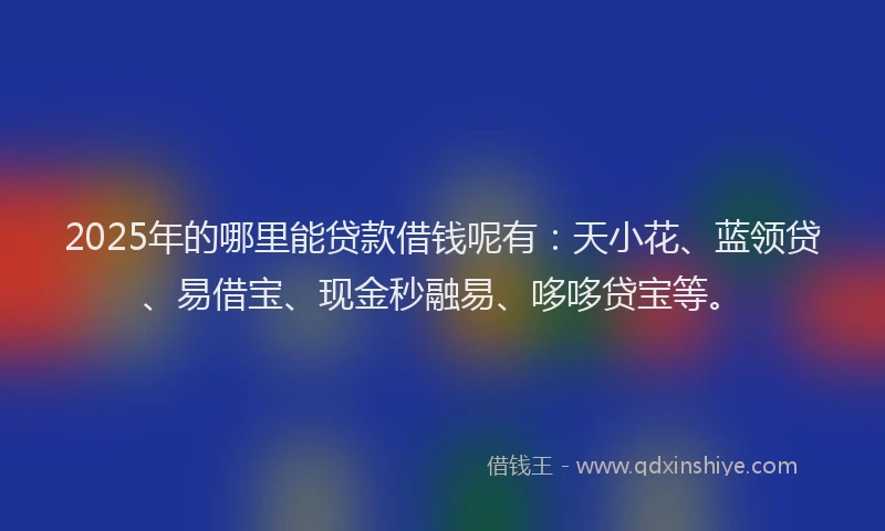 2025年的哪里能贷款借钱呢有：天小花、蓝领贷、易借宝、现金秒融易、哆哆贷宝等。