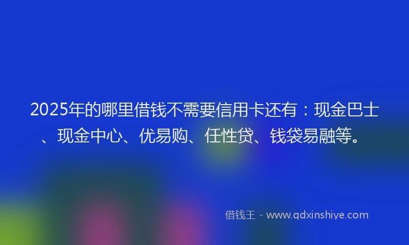 2025年的哪里借钱不需要信用卡还有：现金巴士、现金中心、优易购、任性贷、钱袋易融等。