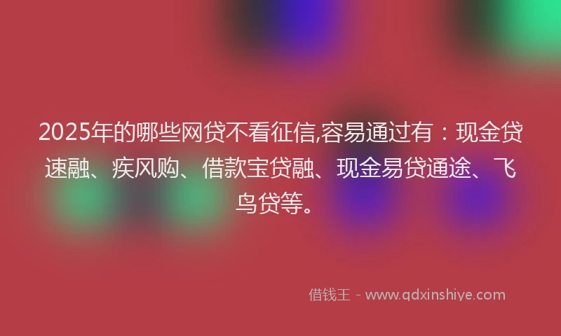 2025年的哪些网贷不看征信,容易通过有：现金贷速融、疾风购、借款宝贷融、现金易贷通途、飞鸟贷等。