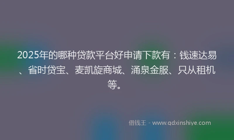 2025年的哪种贷款平台好申请下款有：钱速达易、省时贷宝、麦凯旋商城、涌泉金服、只从租机等。