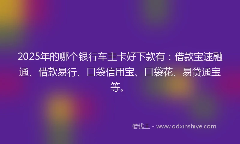 2025年的哪个银行车主卡好下款有：借款宝速融通、借款易行、口袋信用宝、口袋花、易贷通宝等。