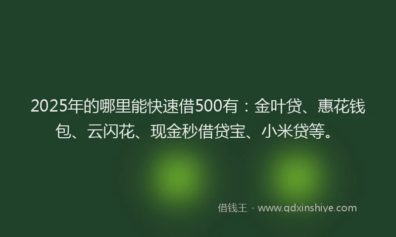 2025年的哪里能快速借500有：金叶贷、惠花钱包、云闪花、现金秒借贷宝、小米贷等。