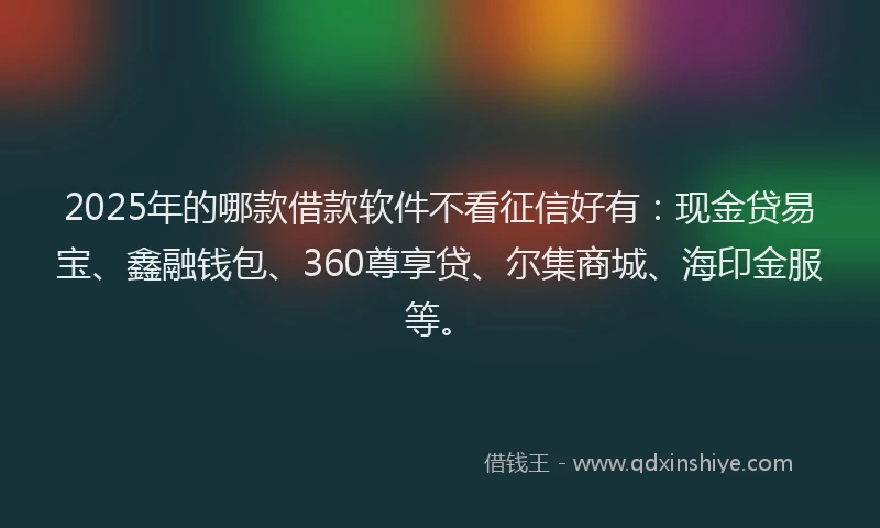 2025年的哪款借款软件不看征信好有：现金贷易宝、鑫融钱包、360尊享贷、尔集商城、海印金服等。