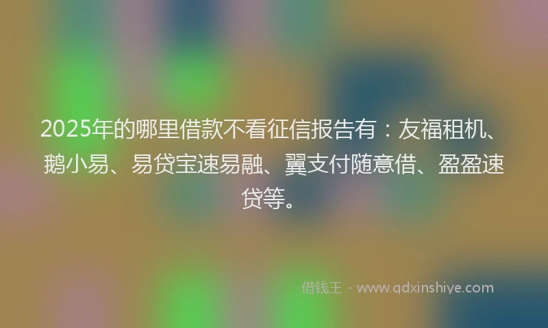 2025年的哪里借款不看征信报告有：友福租机、鹅小易、易贷宝速易融、翼支付随意借、盈盈速贷等。