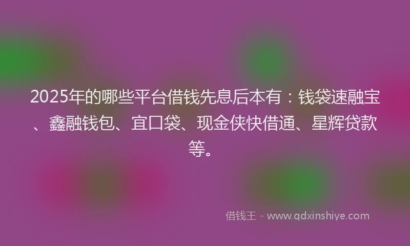 2025年的哪些平台借钱先息后本有：钱袋速融宝、鑫融钱包、宜口袋、现金侠快借通、星辉贷款等。