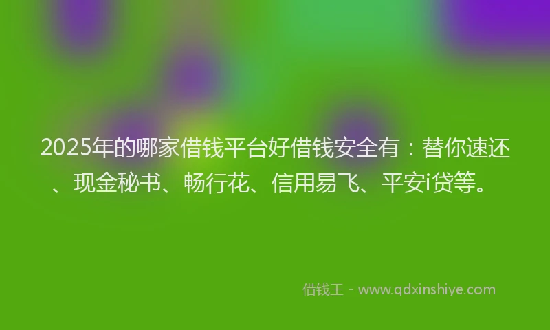2025年的哪家借钱平台好借钱安全有：替你速还、现金秘书、畅行花、信用易飞、平安i贷等。