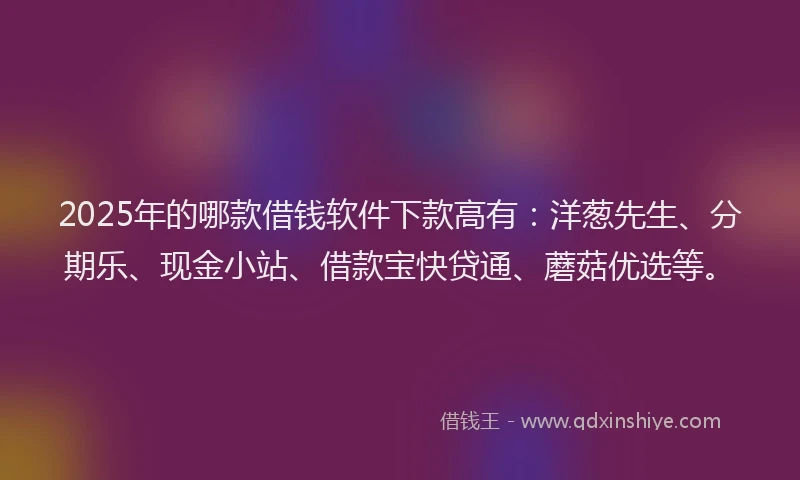 2025年的哪款借钱软件下款高有：洋葱先生、分期乐、现金小站、借款宝快贷通、蘑菇优选等。
